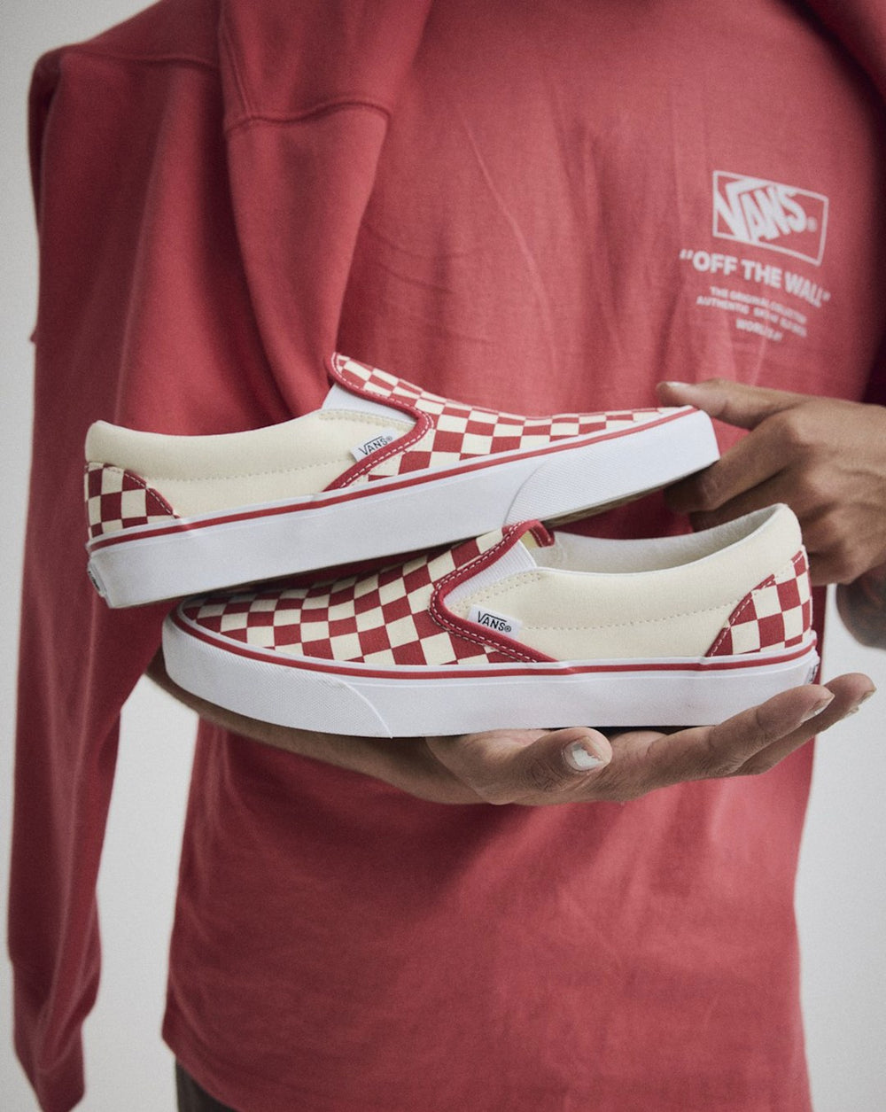 Women|Men Vans Classic Slip-On Checkerboard Shoe in Racing Red / White