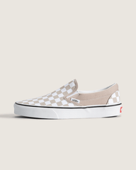 Women Vans Classic Slip-On Checkerboard Shoe in Checkerboard Mushroom Brown