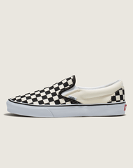 Women|Men Vans Classic Slip-On Wide Checkerboard Shoe in Checkerboard Black / Classic White