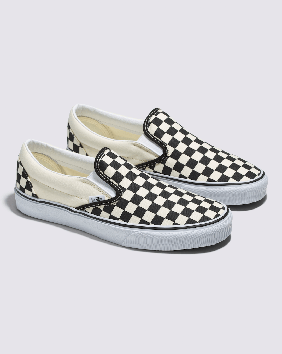 Women|Men Vans Classic Slip-On Wide Checkerboard Shoe in Checkerboard Black / Classic White