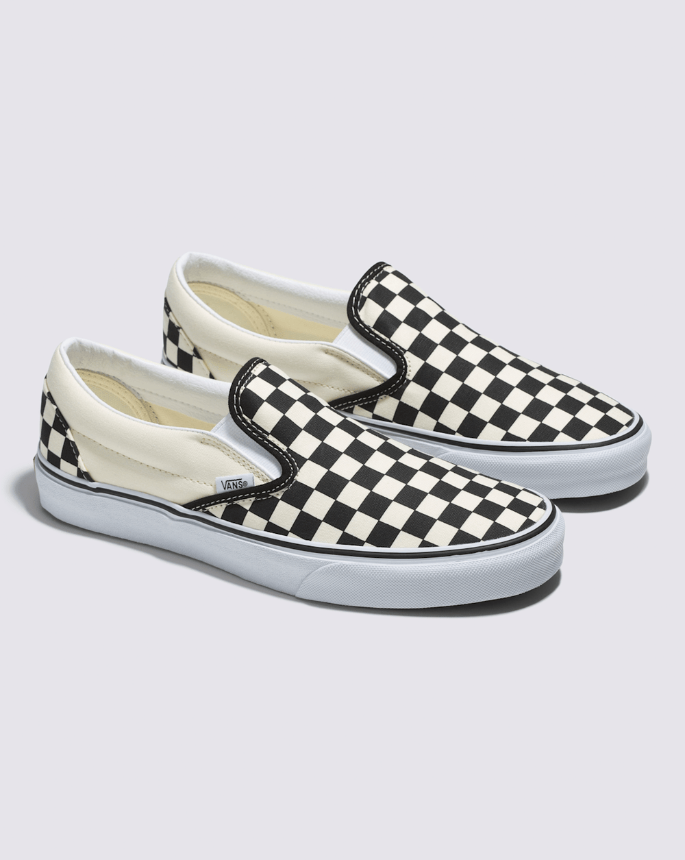 Women|Men Vans Classic Slip-On Wide Checkerboard Shoe in Checkerboard Black / Classic White