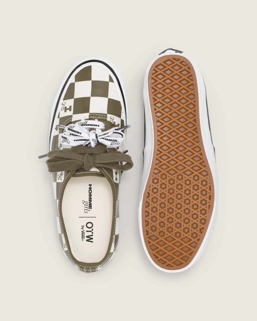 Women Vans OTW by Vans X HommeGirls Authentic 44 in Checkerboard Military Green