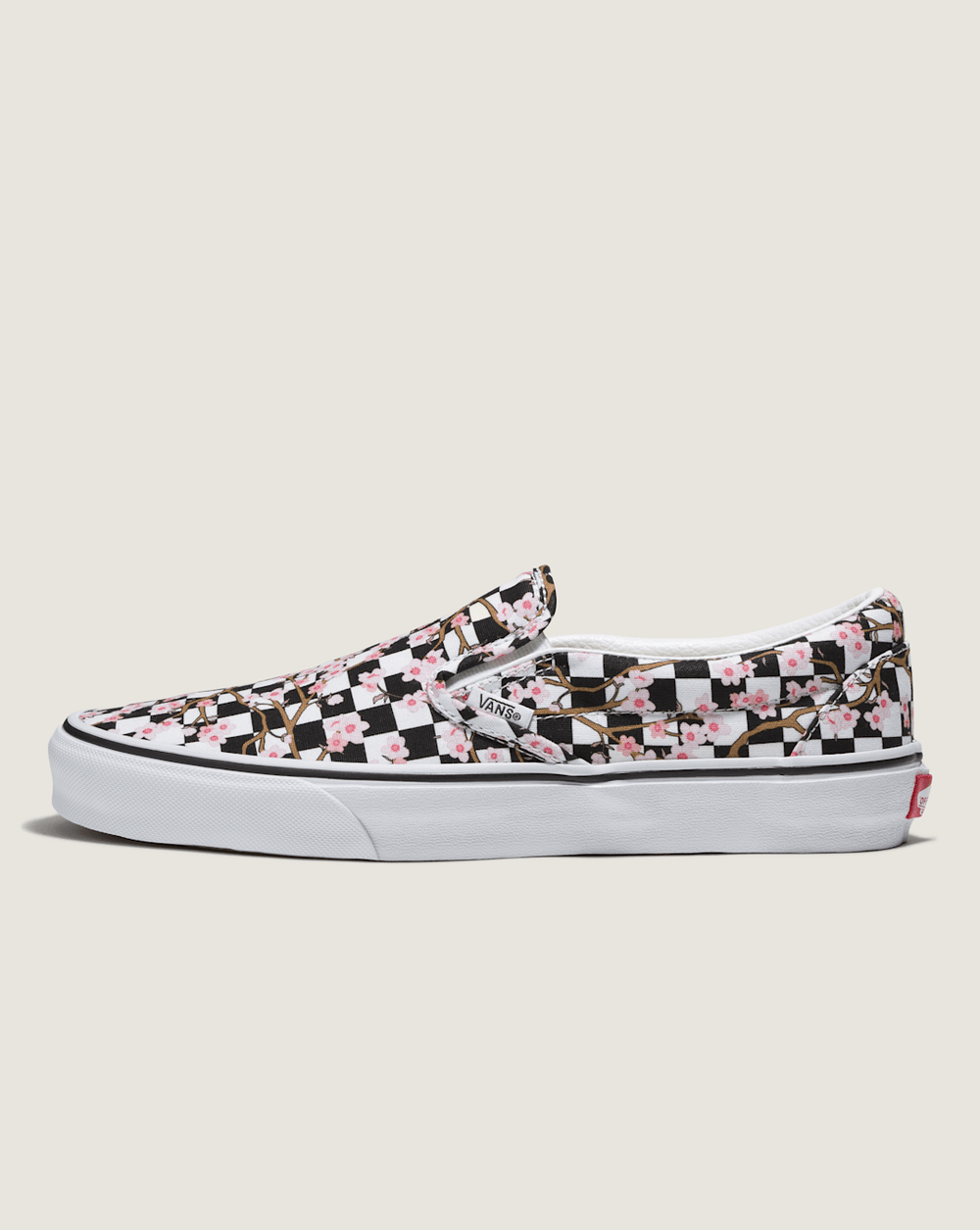 Women Vans Customs Classic Slip-On Checkerboard Shoe in Cherry Blossom Pink / Black