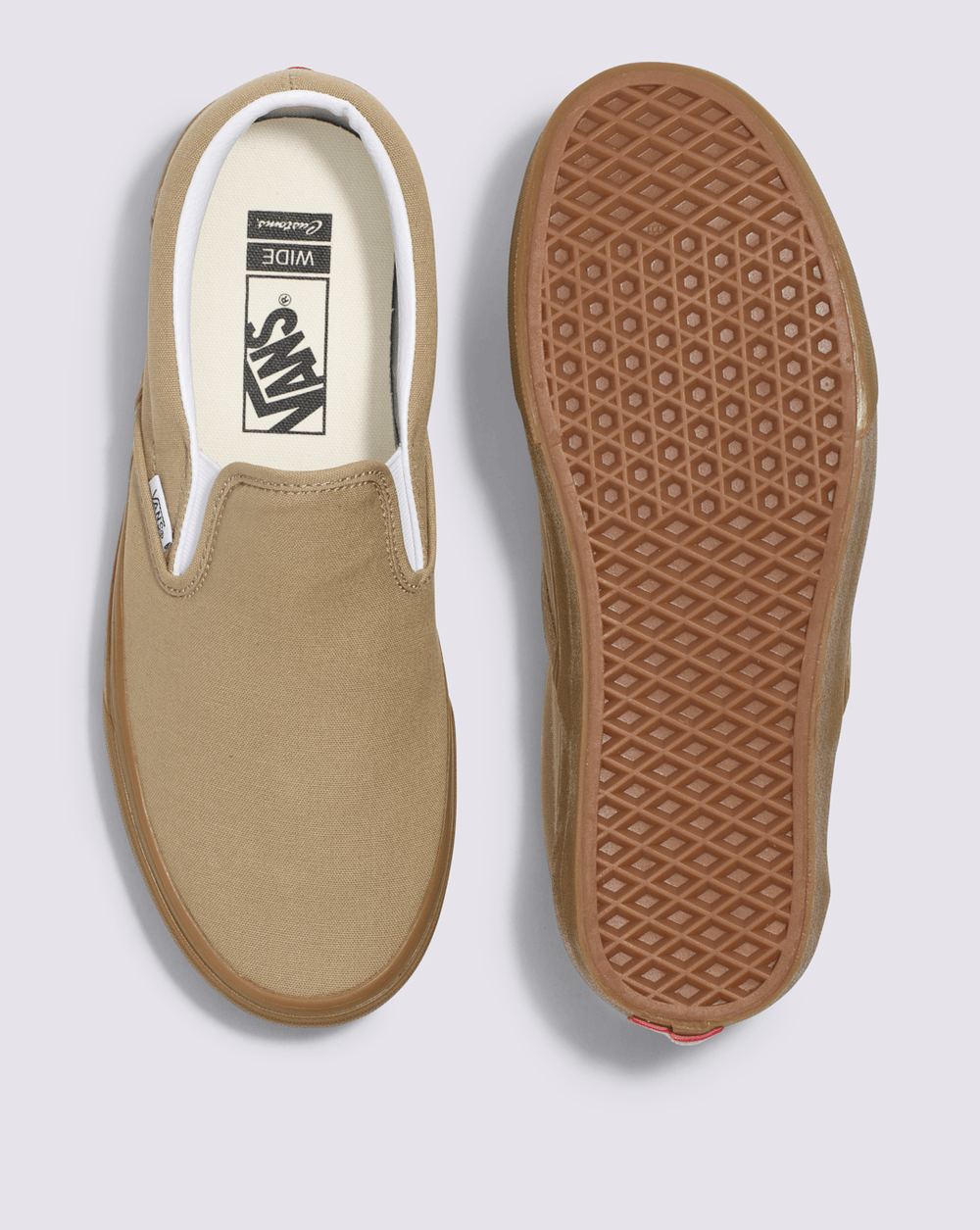 Women|Men Vans Customs Classic Slip-On Wide Shoe in Tan Brown