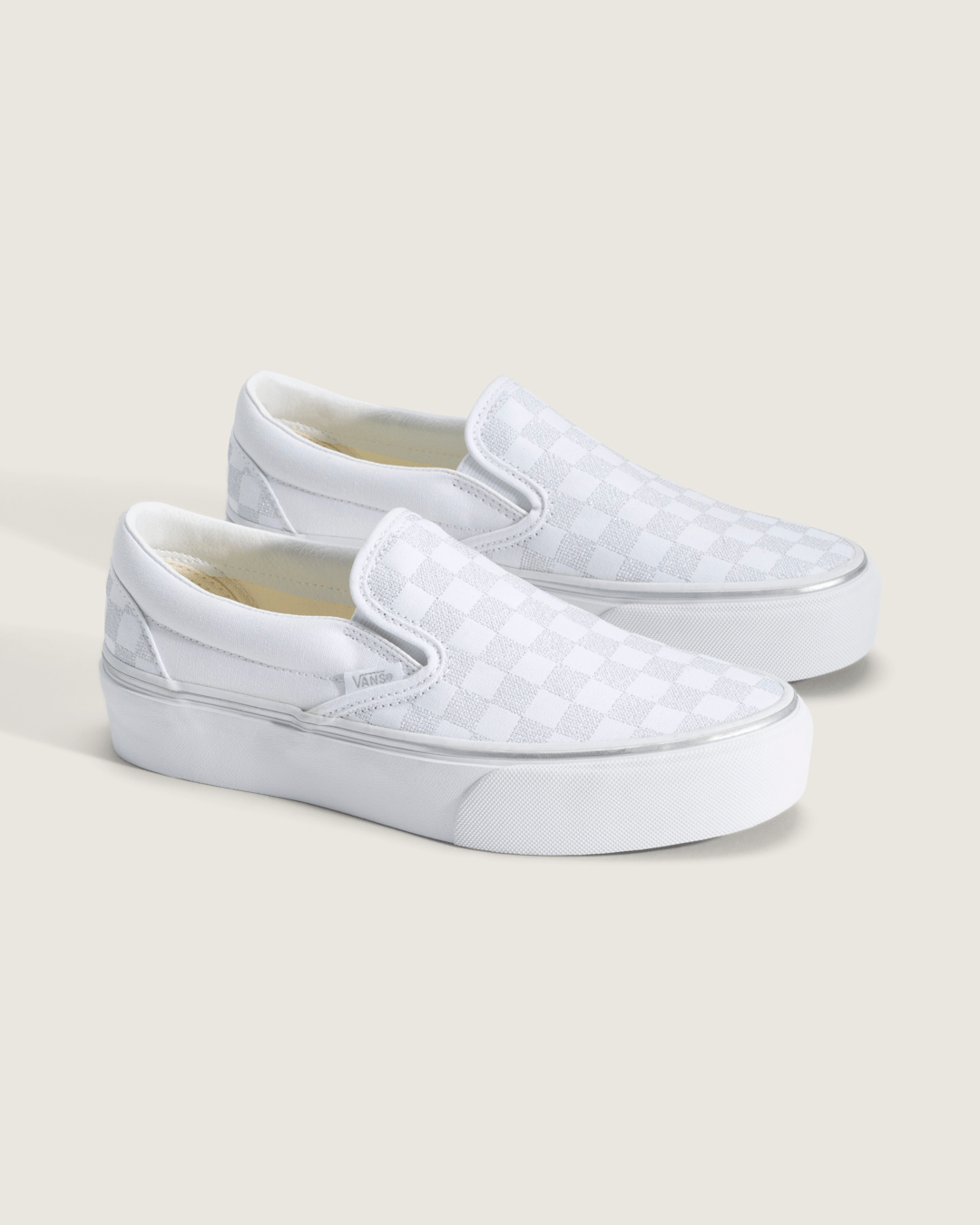 Women|Sale Vans Classic Slip-On Platform Checkerboard Shoe in Checkerboard Silver Grey