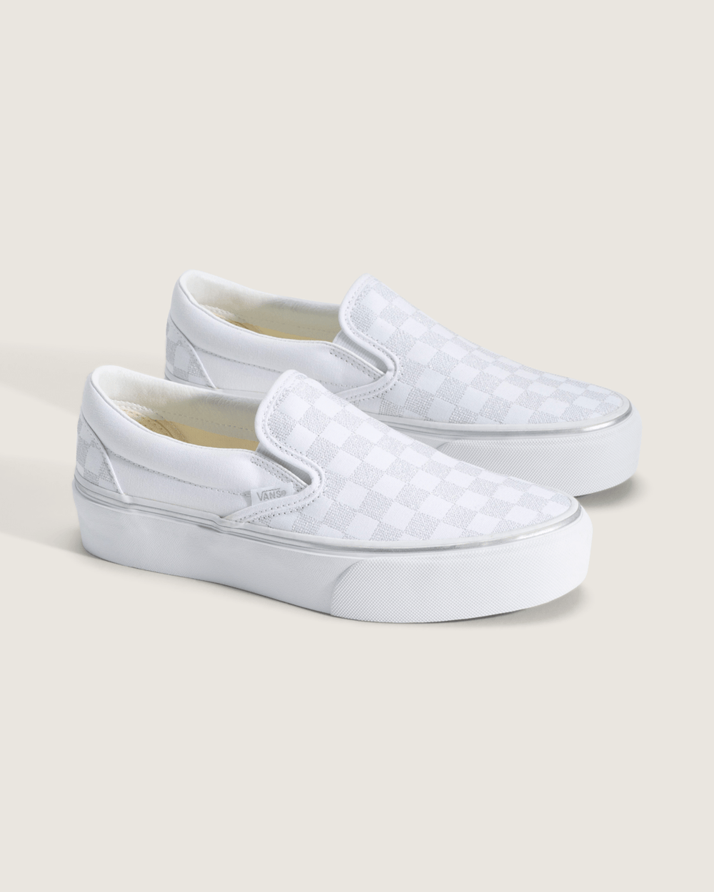 Women|Sale Vans Classic Slip-On Platform Checkerboard Shoe in Checkerboard Silver Grey