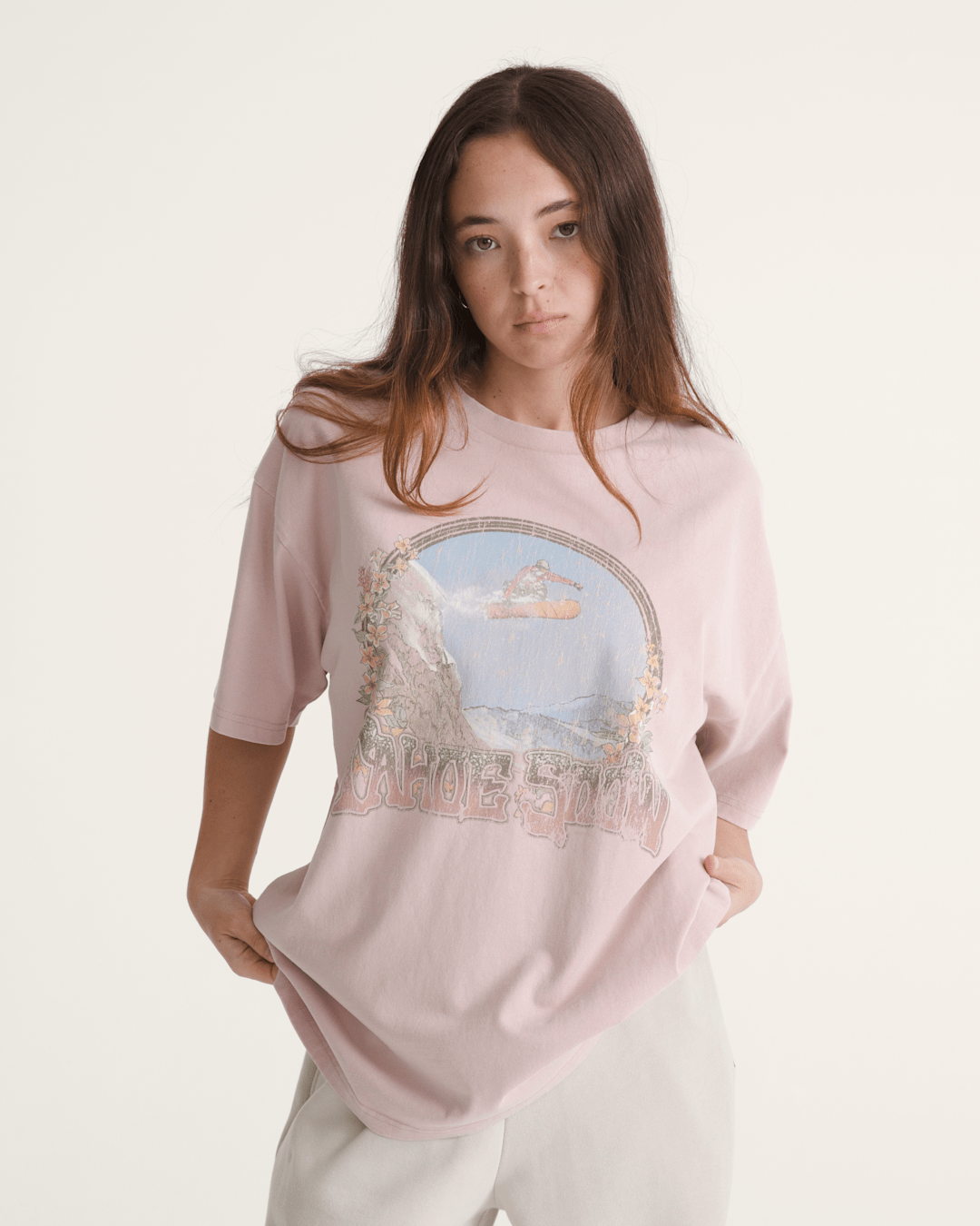 Women Vans Snow Chutes T-Shirt in Sepia Rose Pink