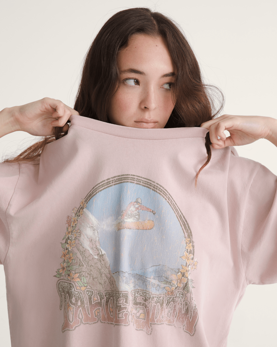 Women Vans Snow Chutes T-Shirt in Sepia Rose Pink