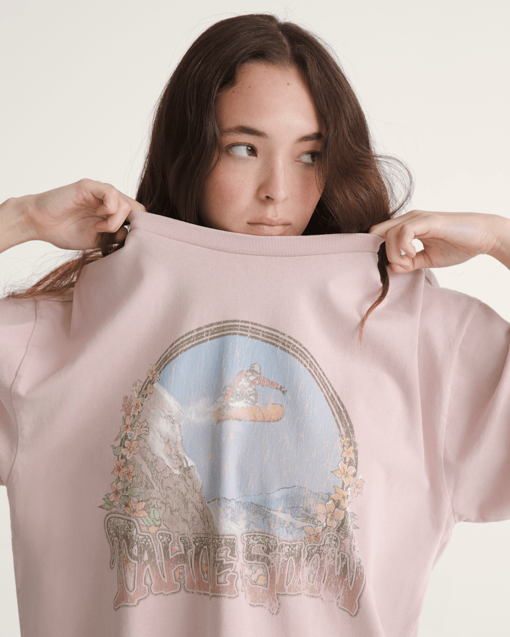 Women Vans Snow Chutes T-Shirt in Sepia Rose Pink