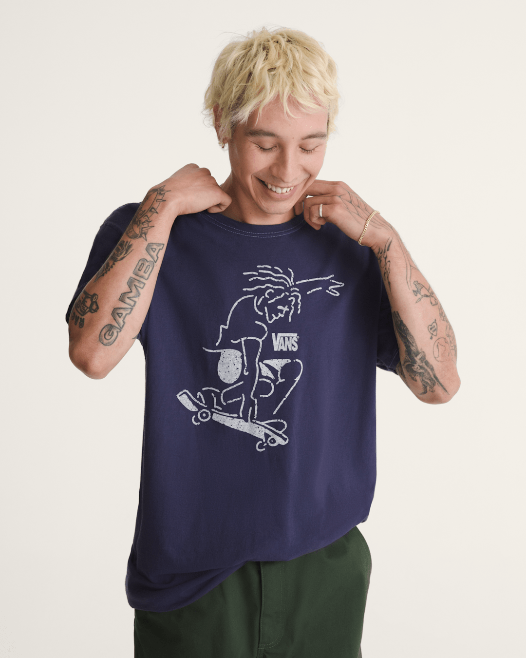 Women|Men Vans Waffle Shop Skate Crest T-Shirt in Navy Blue