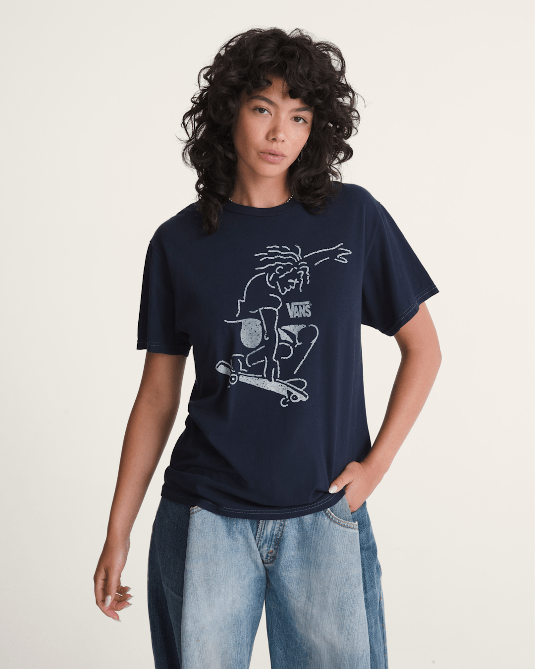 Women|Men Vans Waffle Shop Skate Crest T-Shirt in Navy Blue