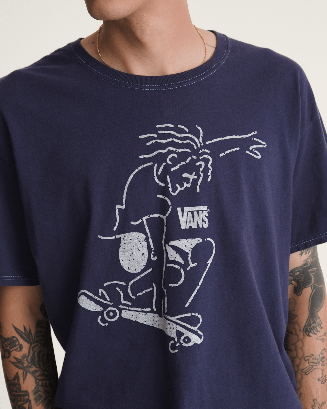 Women|Men Vans Waffle Shop Skate Crest T-Shirt in Navy Blue