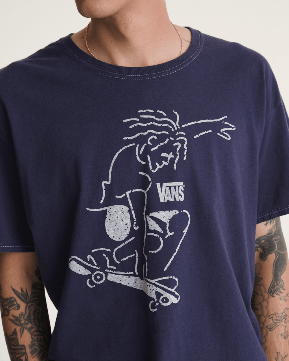Women|Men Vans Waffle Shop Skate Crest T-Shirt in Navy Blue