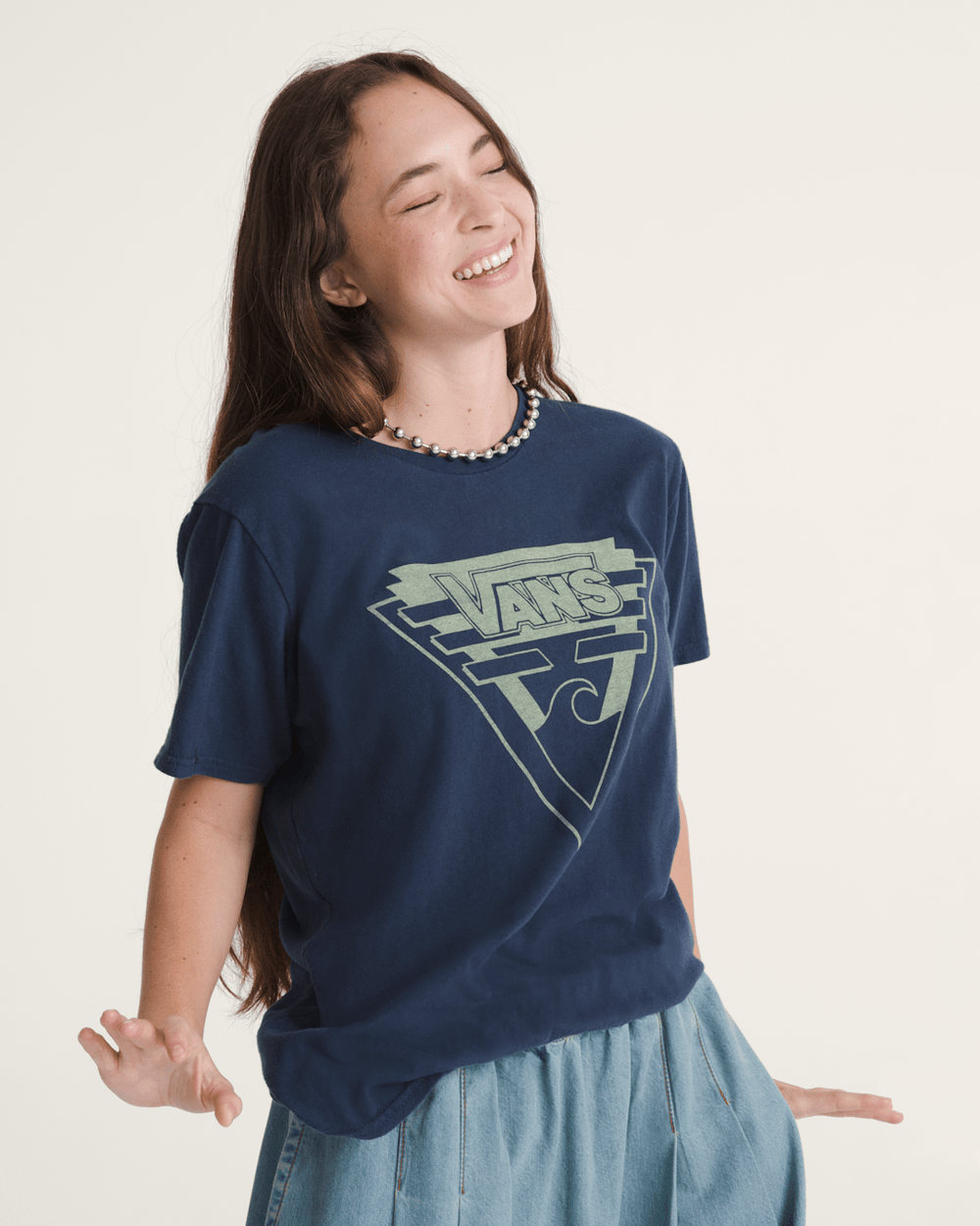 Women|Men Vans Waffle Shop Wave Blend T-Shirt in Navy Blue