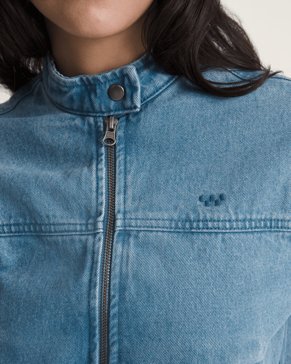 Women Vans Premium Pomona Collarless Station Jacket in Stonewash Blue