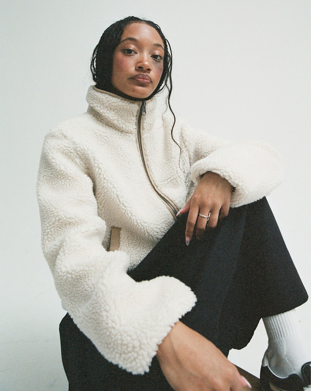 Women Vans Misty Fog High Pile Jacket in Egret Beige