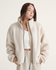 Women Vans Misty Fog High Pile Jacket in Egret Beige