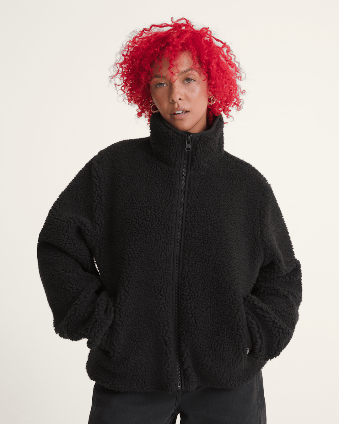 Women Vans Misty Fog High Pile Jacket in Black