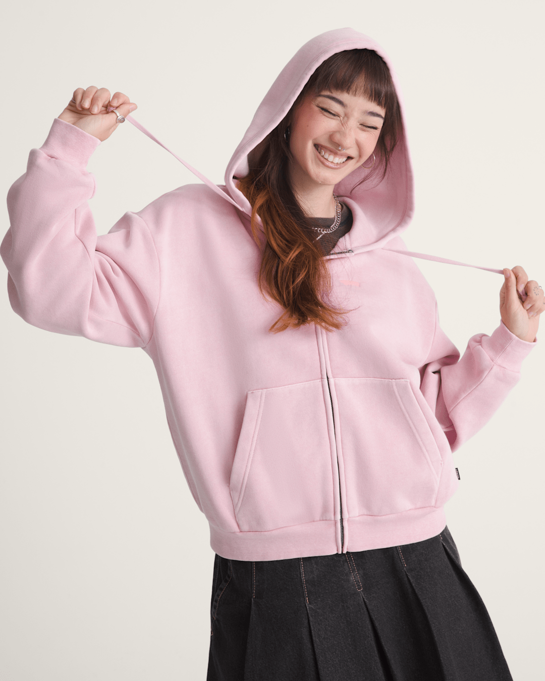 Women Vans Salton Washed Full Zip Hoodie in CORAL BLUSH