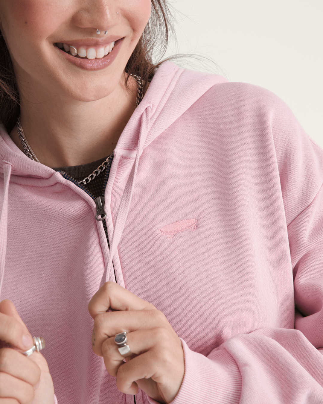 Women Vans Salton Washed Full Zip Hoodie in CORAL BLUSH