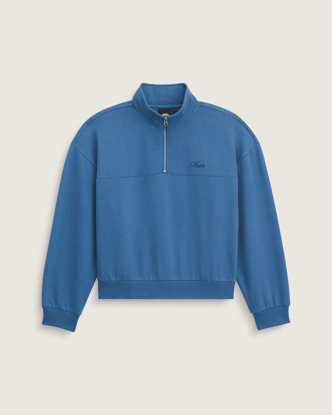 Women Vans Script Logo Mock Neck Sweatshirt in True Navy Blue