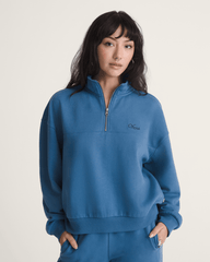 Women Vans Script Logo Mock Neck Sweatshirt in True Navy Blue