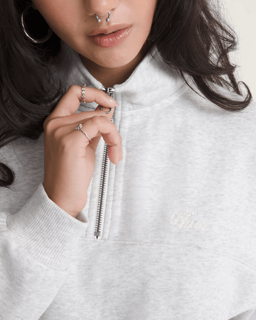 Women Vans Script Logo Mock Neck Sweatshirt in White Heather