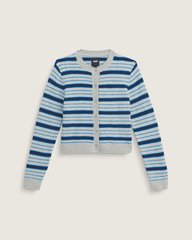 Women Vans Premium Dolly Stripe Cardigan Sweater in Cement Heather Grey / Bright Azure Blue