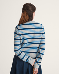 Women Vans Premium Dolly Stripe Cardigan Sweater in Cement Heather Grey / Bright Azure Blue