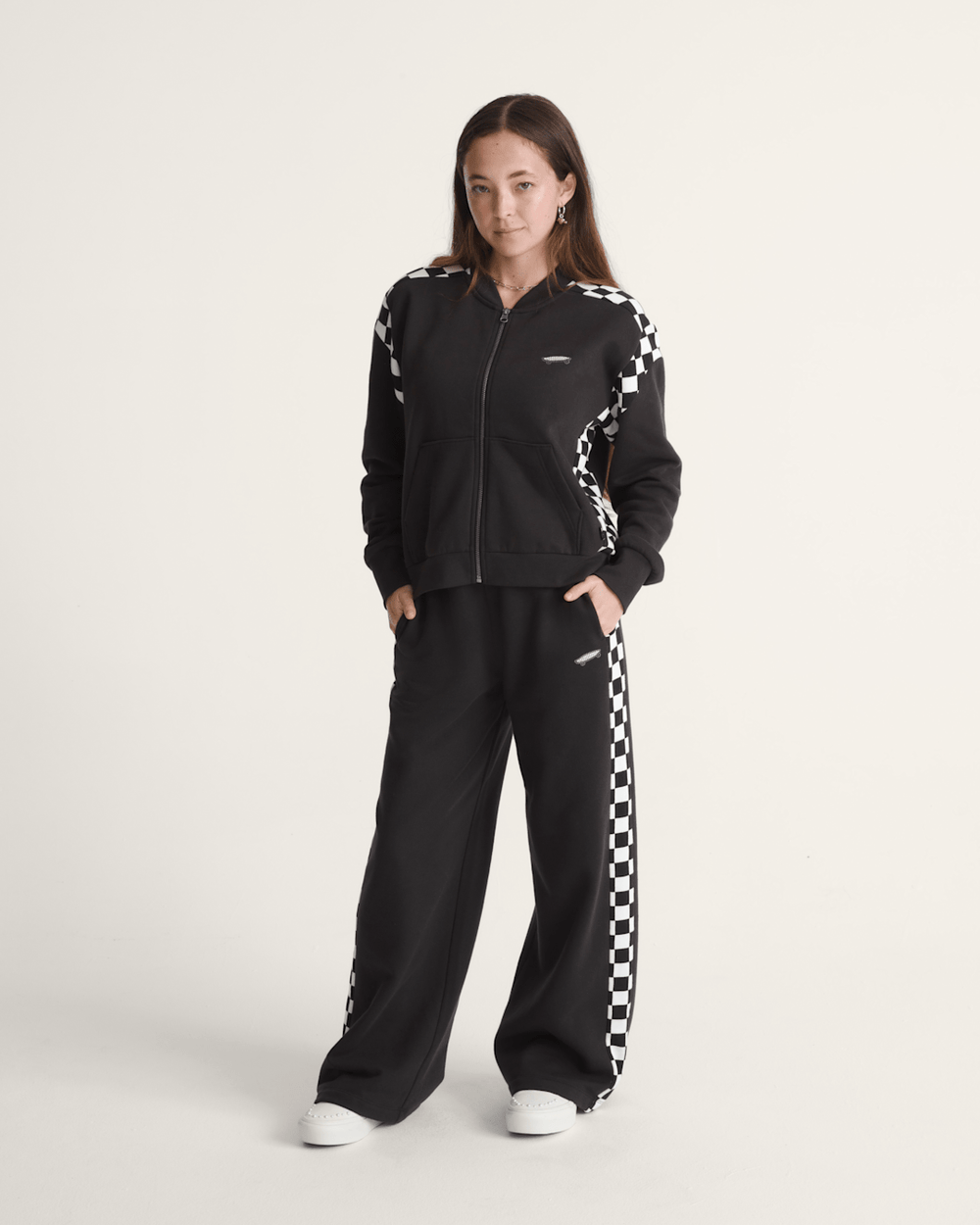 Women Vans Rookie Track Zip Sweatshirt in Checkerboard Black