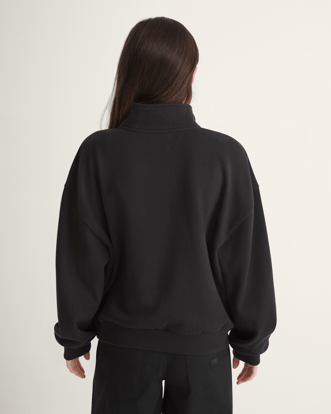 Women Vans Script Logo Mock Neck Sweatshirt in Black