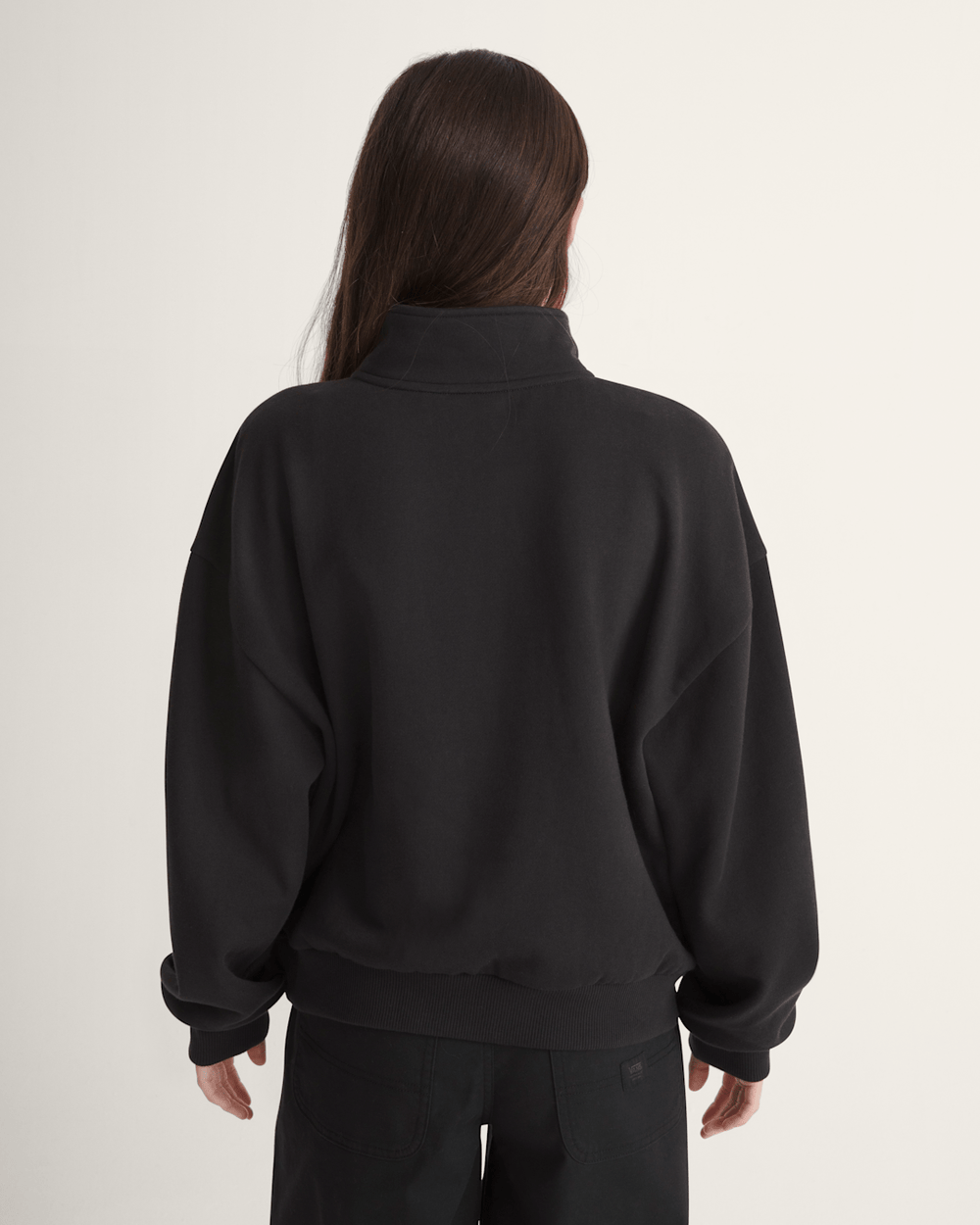 Women Vans Script Logo Mock Neck Sweatshirt in Black