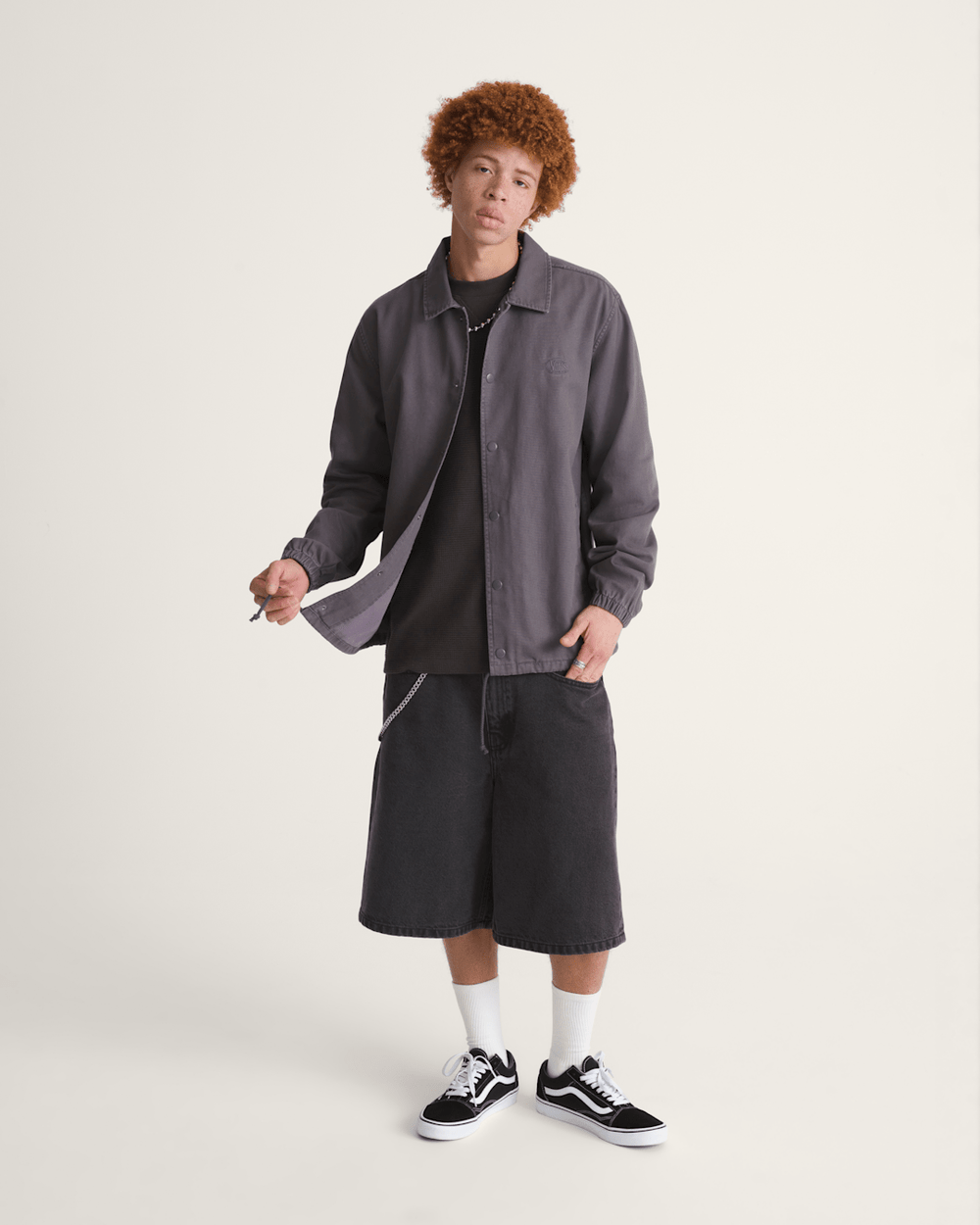 Women|Men Vans Torrey Pigment Canvas Coaches Jacket in Asphalt Grey