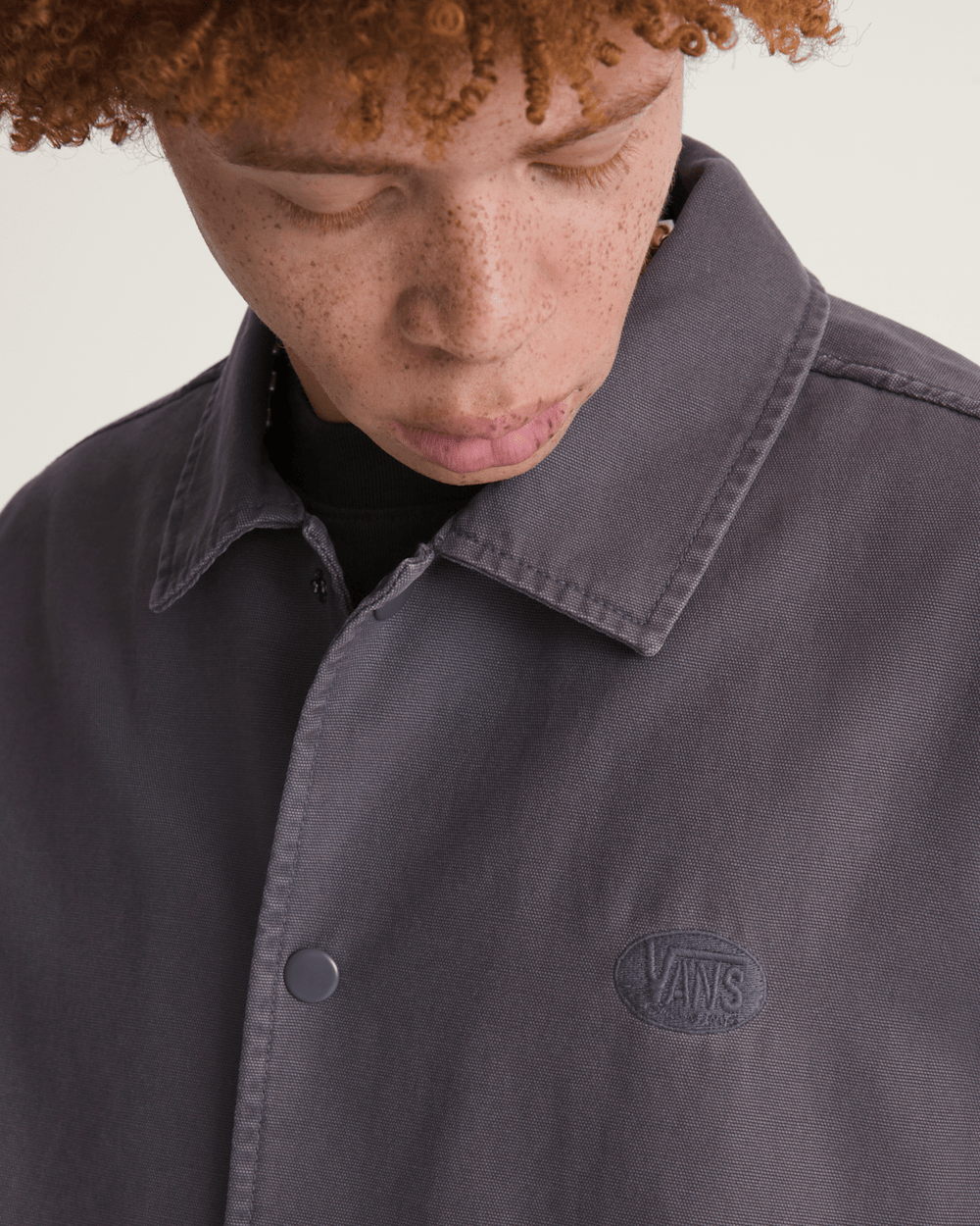 Women|Men Vans Torrey Pigment Canvas Coaches Jacket in Asphalt Grey