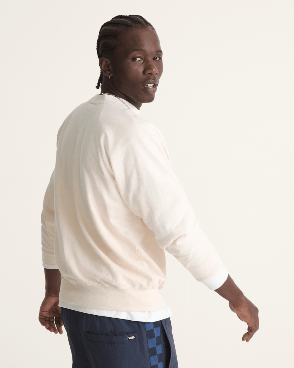 Women|Men Vans Waffle Shop Wave Blend Crewneck Sweatshirt in Marshmallow White