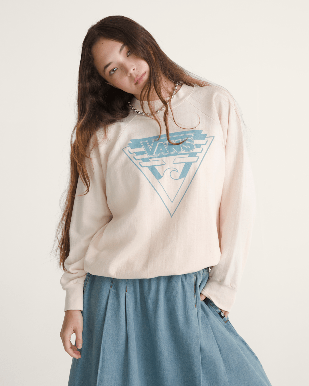 Women|Men Vans Waffle Shop Wave Blend Crewneck Sweatshirt in Marshmallow White