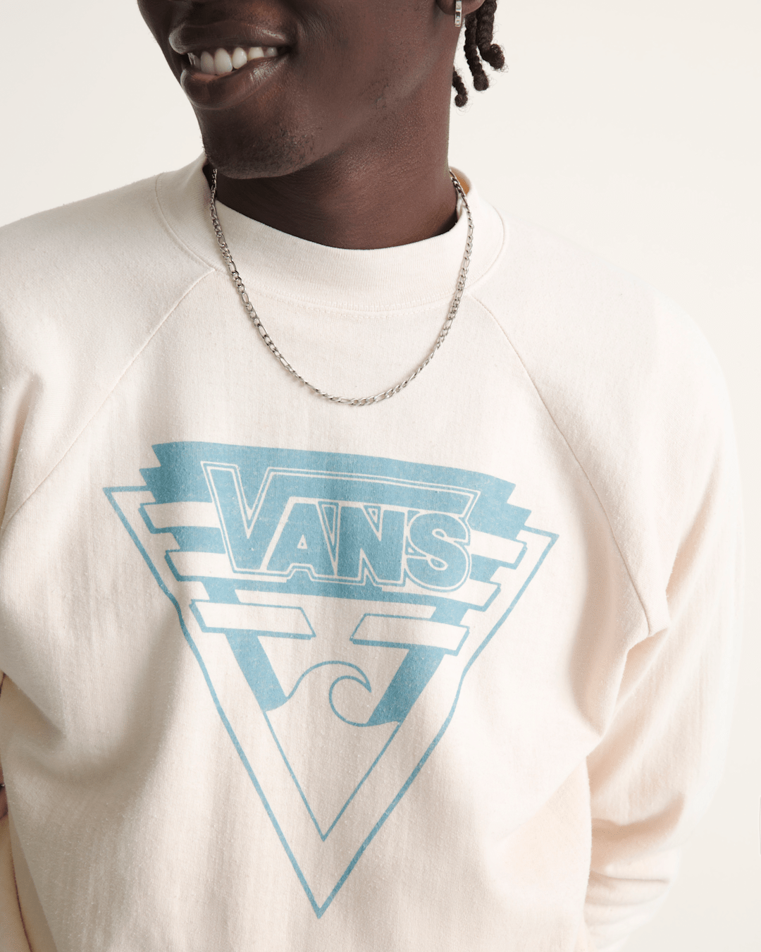 Women|Men Vans Waffle Shop Wave Blend Crewneck Sweatshirt in Marshmallow White