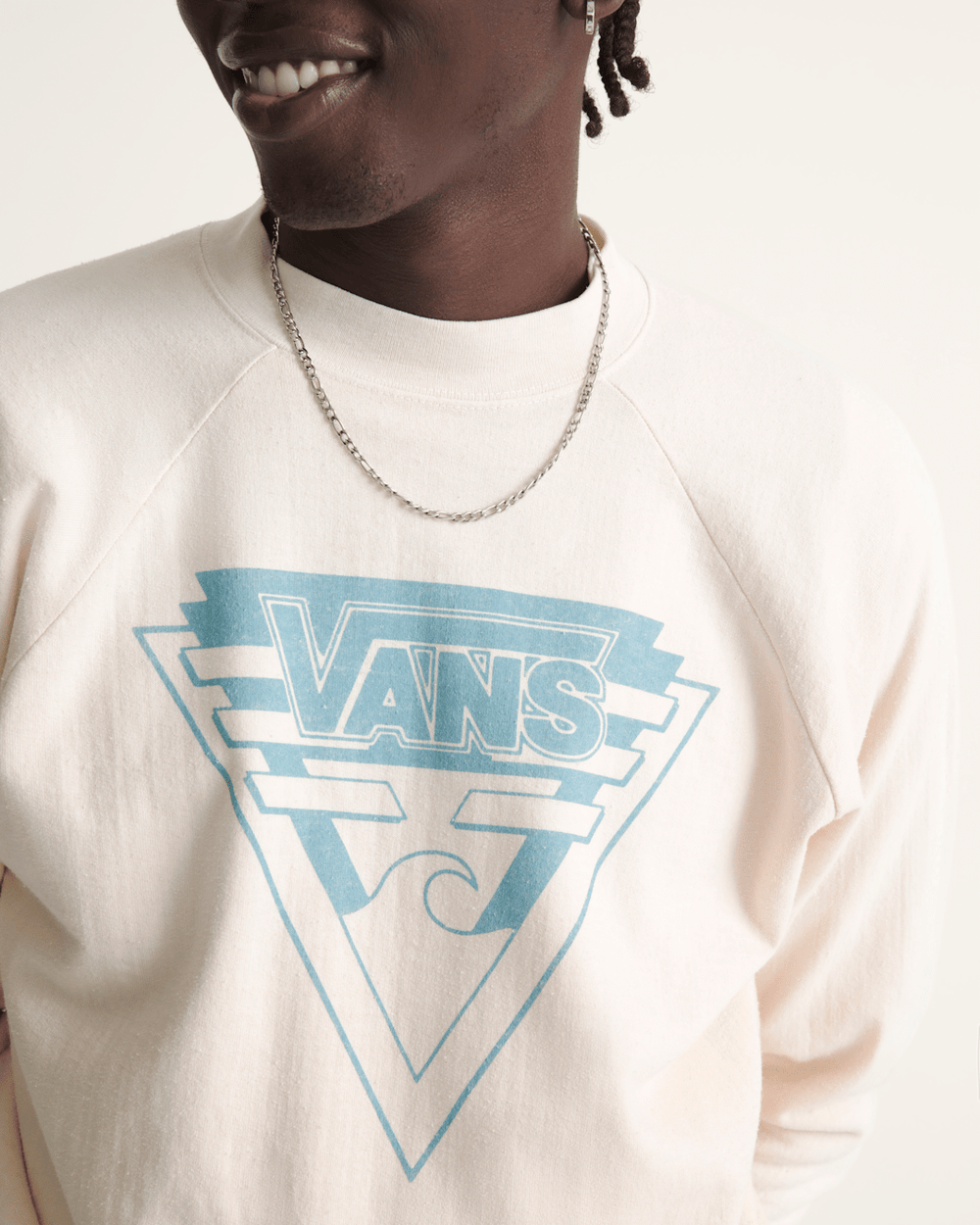 Women|Men Vans Waffle Shop Wave Blend Crewneck Sweatshirt in Marshmallow White