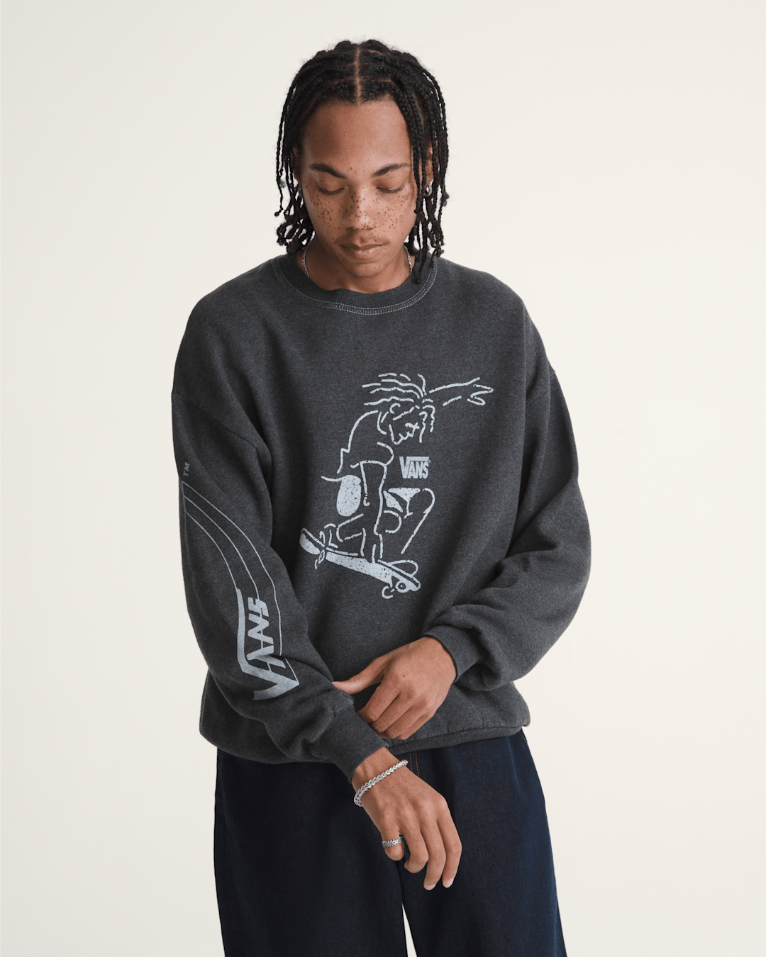 Women|Men Vans Waffle Shop Skate Crest Crewneck Sweatshirt in Charcoal Grey