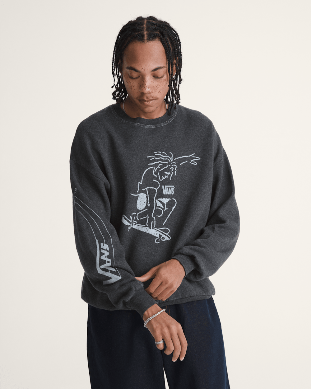 Women|Men Vans Waffle Shop Skate Crest Crewneck Sweatshirt in Charcoal Grey