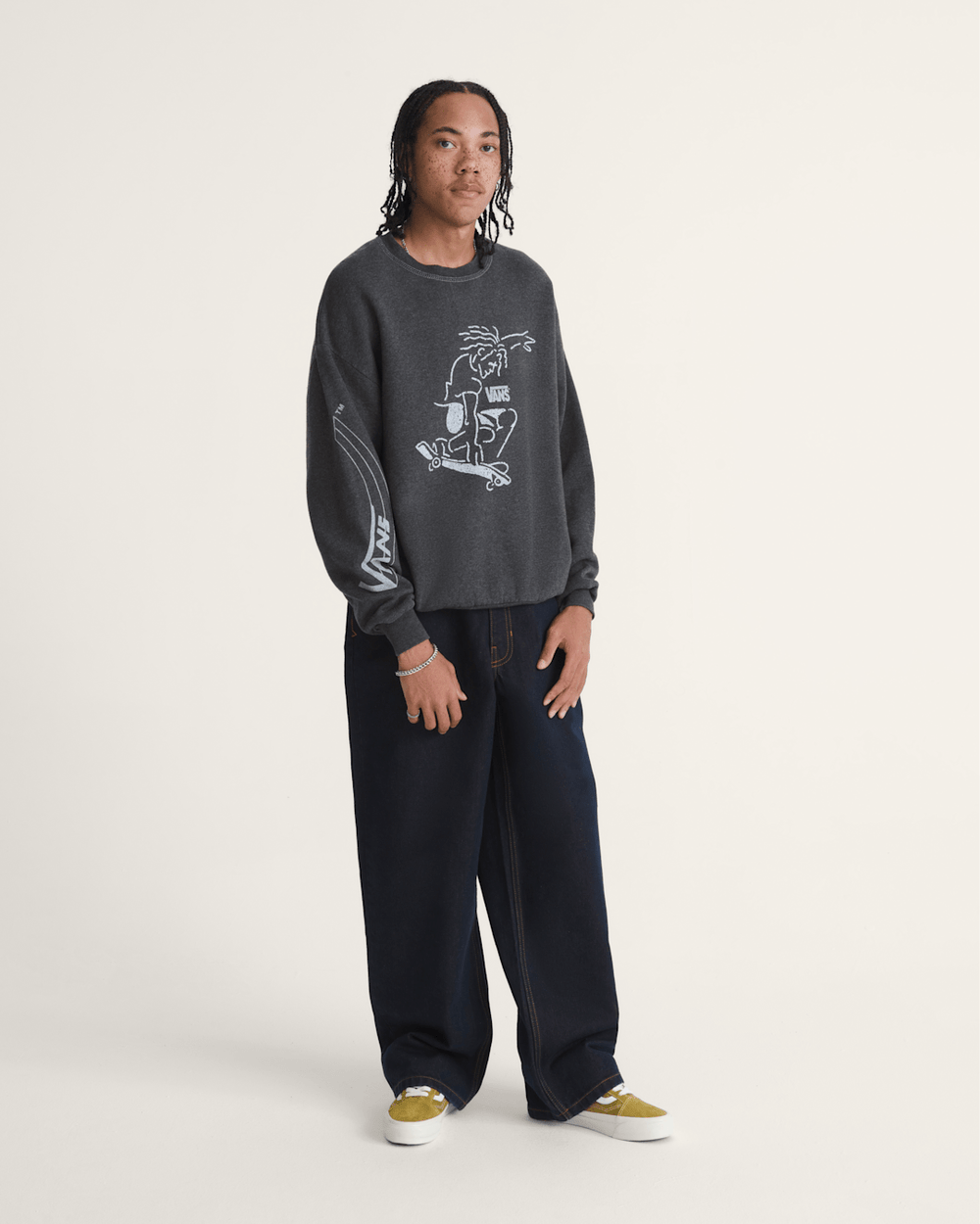 Women|Men Vans Waffle Shop Skate Crest Crewneck Sweatshirt in Charcoal Grey