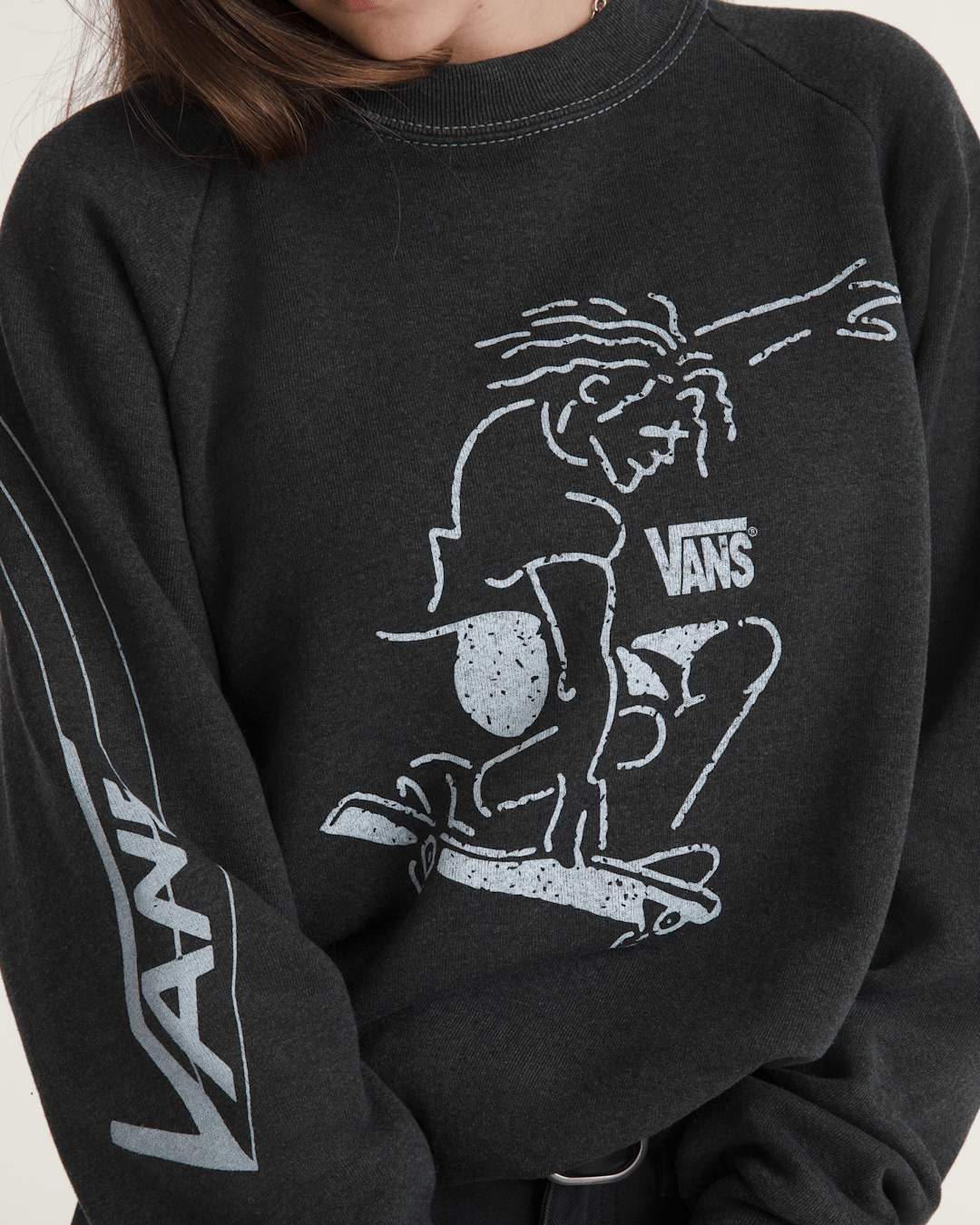 Women|Men Vans Waffle Shop Skate Crest Crewneck Sweatshirt in Charcoal Grey