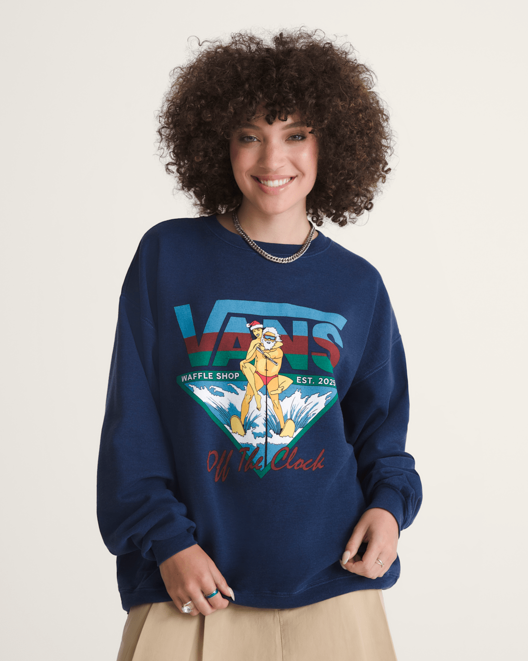 Women|Men Vans Waffle Shop Off the Clock Crew Sweatshirt in Navy Blue