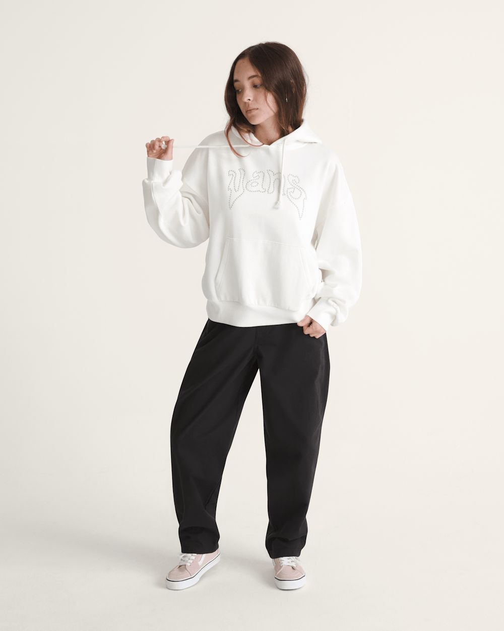 Women Vans Pearls Logo Retro Pullover Sweatshirt in Marshmallow White