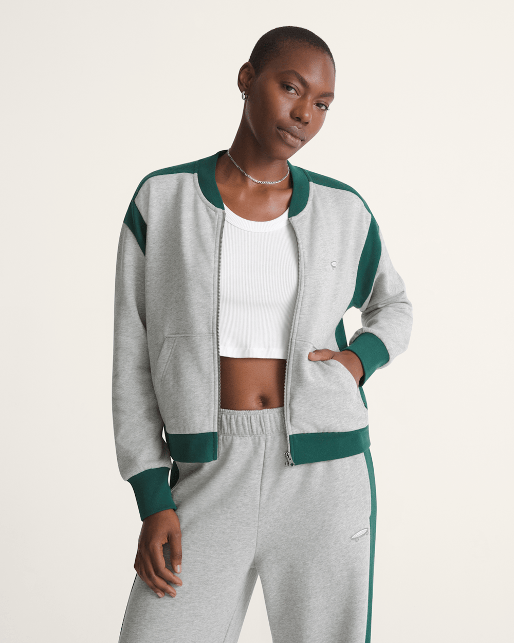 Women Vans Rookie Track Zip Sweatshirt in Grey / Emerald Green