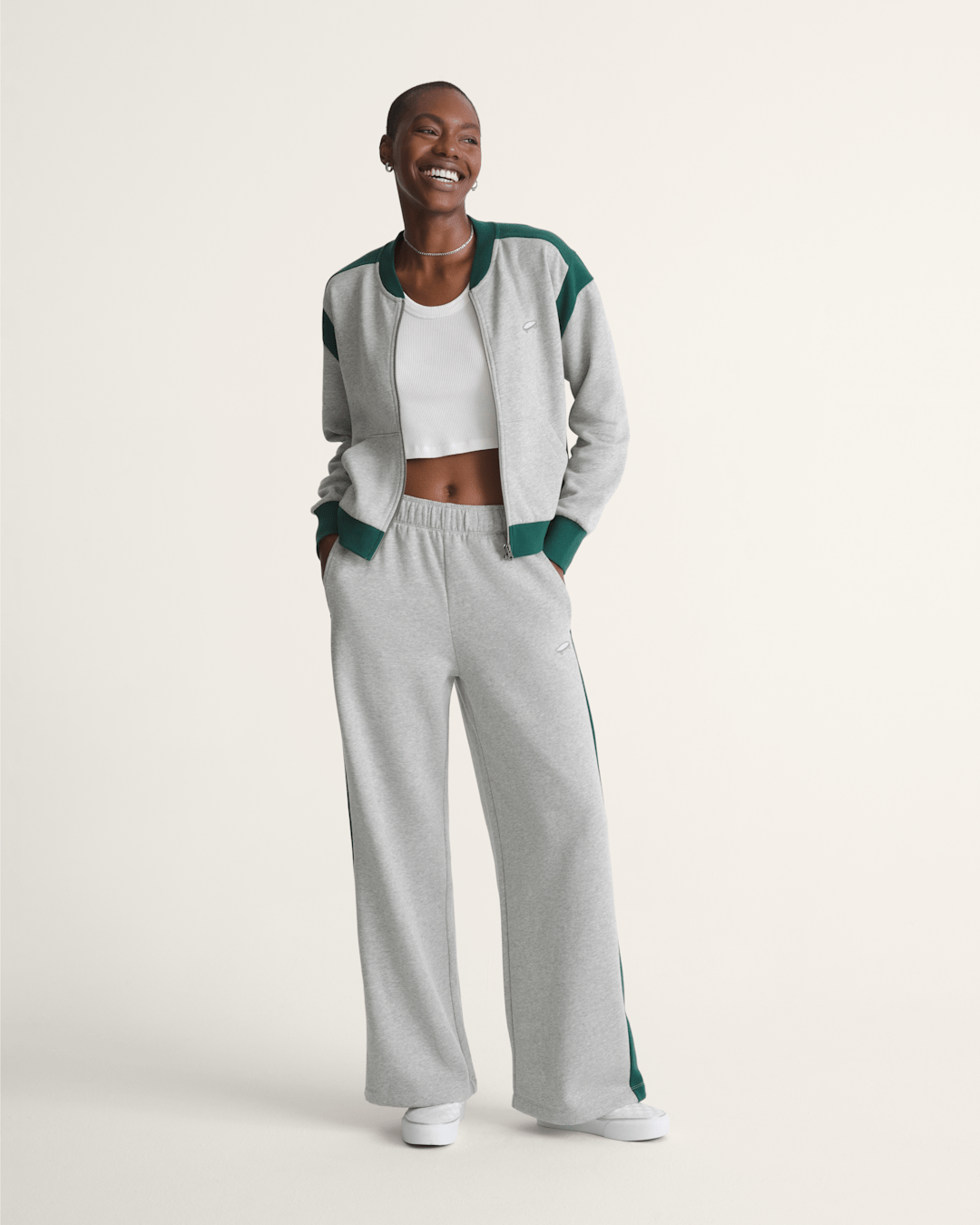 Women Vans Rookie Track Zip Sweatshirt in Grey / Emerald Green