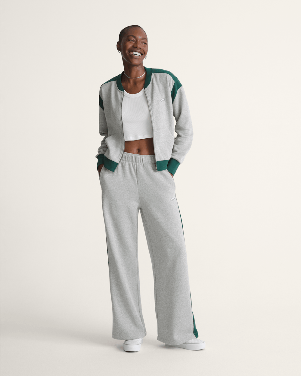 Women Vans Rookie Track Zip Sweatshirt in Grey / Emerald Green