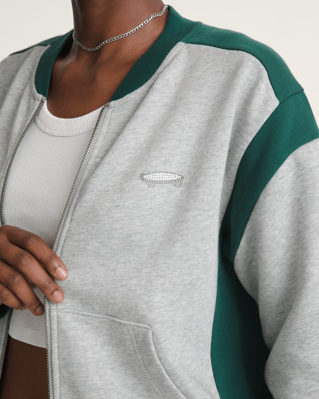 Women Vans Rookie Track Zip Sweatshirt in Grey / Emerald Green