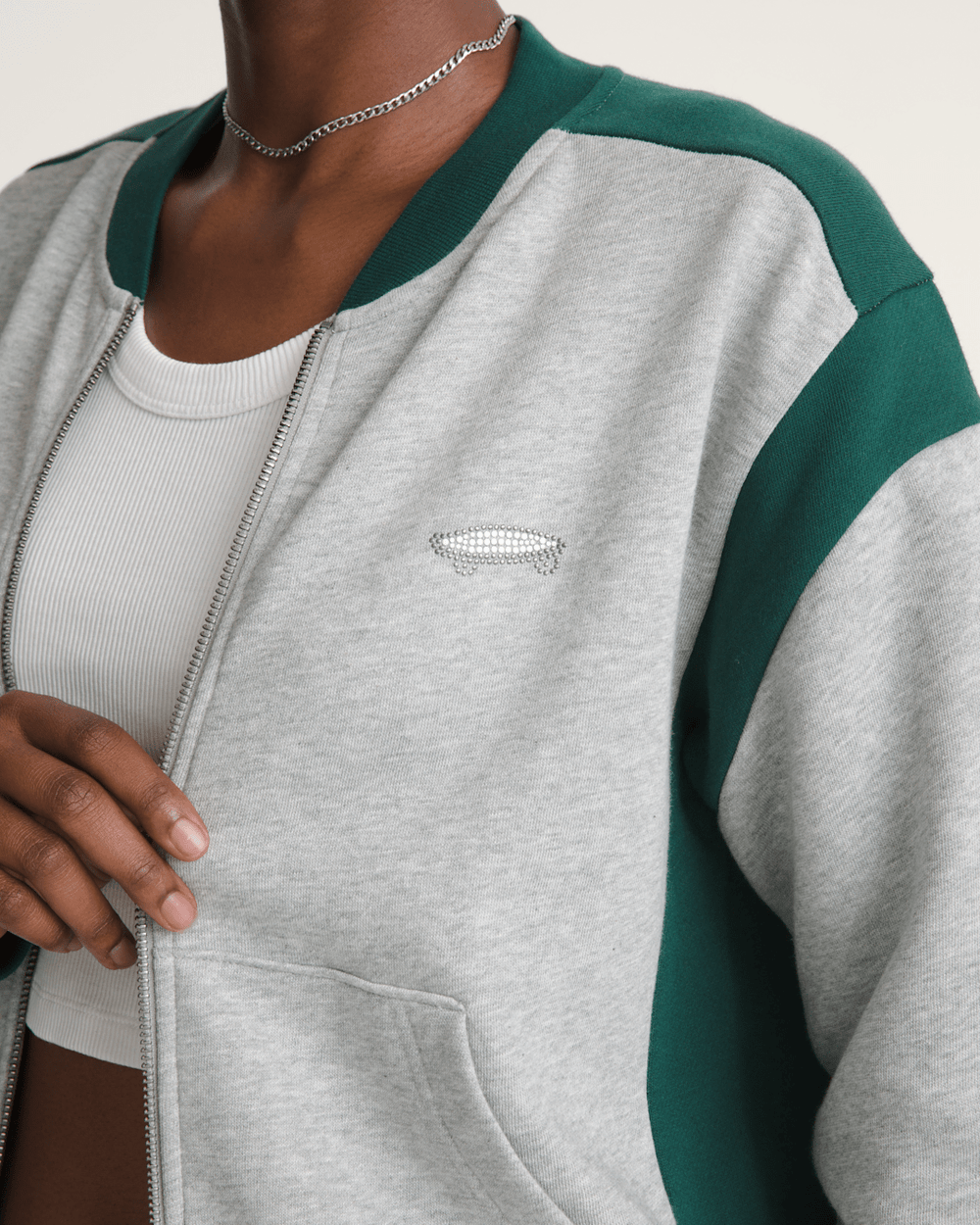 Women Vans Rookie Track Zip Sweatshirt in Grey / Emerald Green