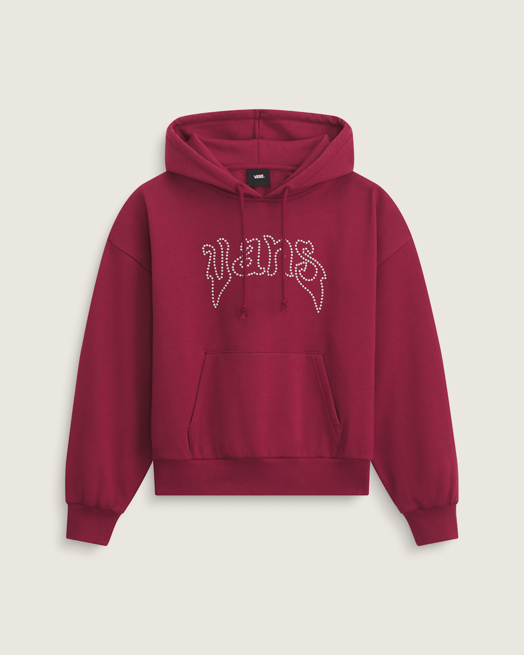Women Vans Pearls Logo Retro Pullover Hoodie in Bordeaux Red